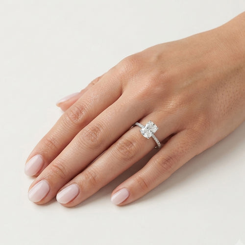 Sterling Silver Cushion Cut Pavé Ring