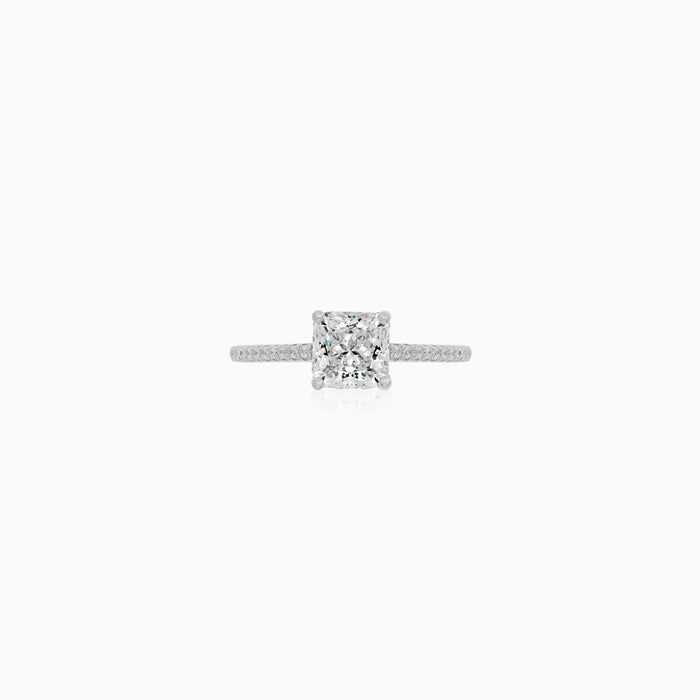 Sterling Silver Princess Cut Pavé Ring