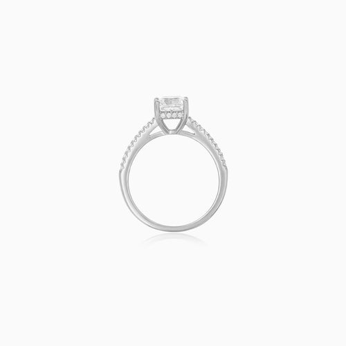 Sterling Silver Princess Cut Pavé Ring