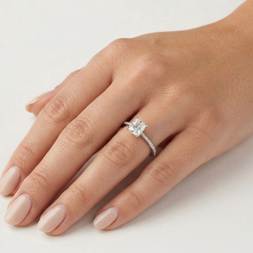 Sterling Silver Princess Cut Pavé Ring