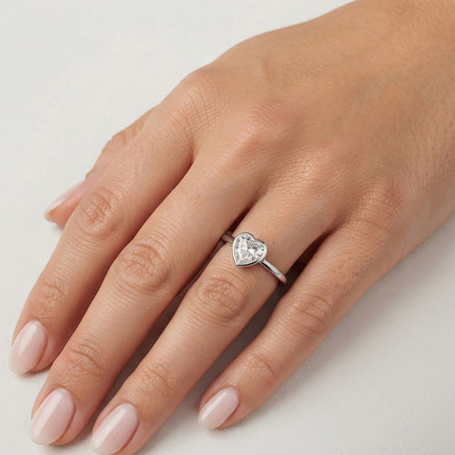 Sterling Silver Heart Bezel Ring