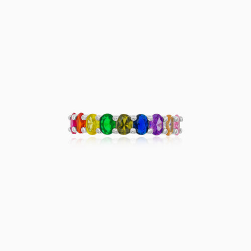 Sterling Silver Rainbow Gemstone Ring
