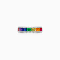 Sterling Silver Rainbow Baguette Ring