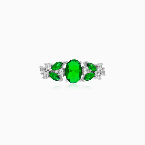 Sterling Silver Botanical Emerald Ring