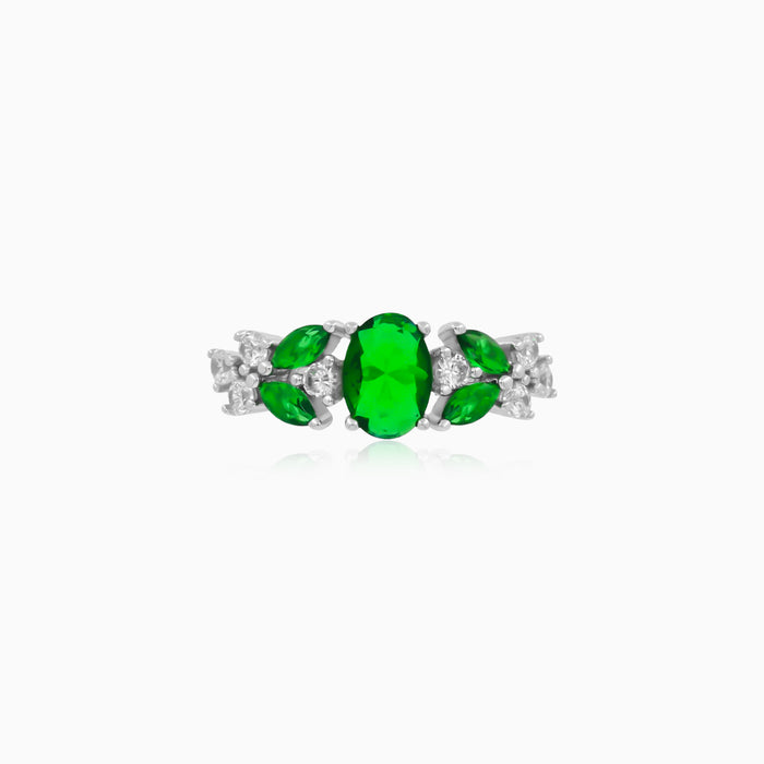Sterling Silver Botanical Emerald Ring