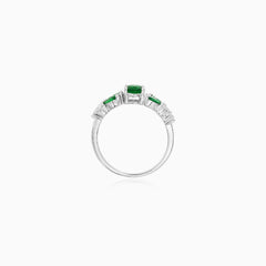 Sterling Silver Botanical Emerald Ring