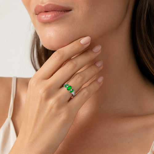 Sterling Silver Botanical Emerald Ring