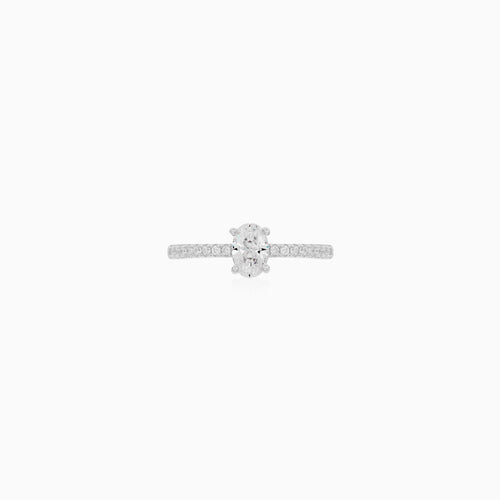 Sterling Silver Oval Zirconia Pavé Ring