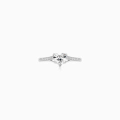 Sterling Silver Heart Cut Pavé Ring