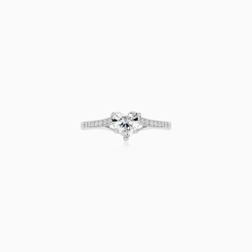 Sterling Silver Heart Cut Pavé Ring