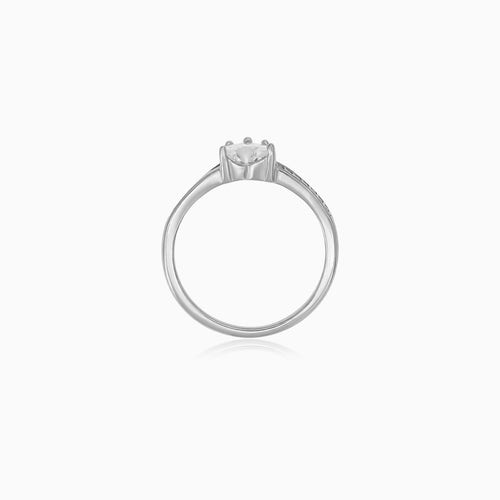 Sterling Silver Heart Cut Pavé Ring