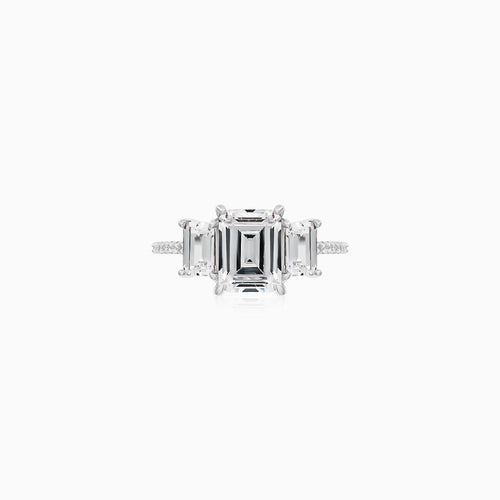 Sterling Silver Emerald Cut Zirconia Ring