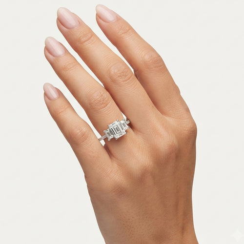 Sterling Silver Emerald Cut Zirconia Ring
