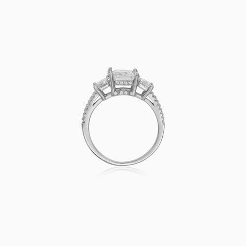 Sterling Silver Emerald Cut Zirconia Ring