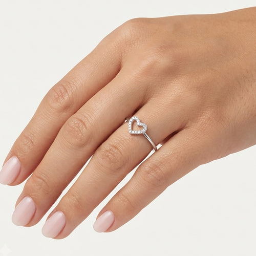 Sterling Silver Pavé Heart Embrace Ring