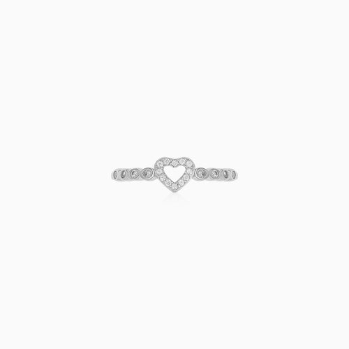 Sterling Silver Heart Pavé Ring