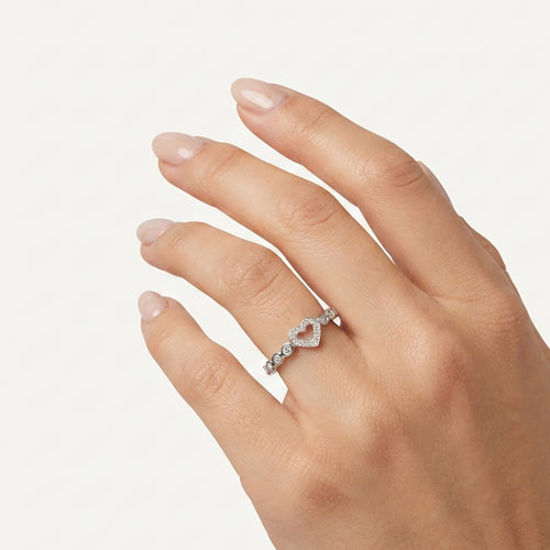 Sterling Silver Heart Pavé Ring