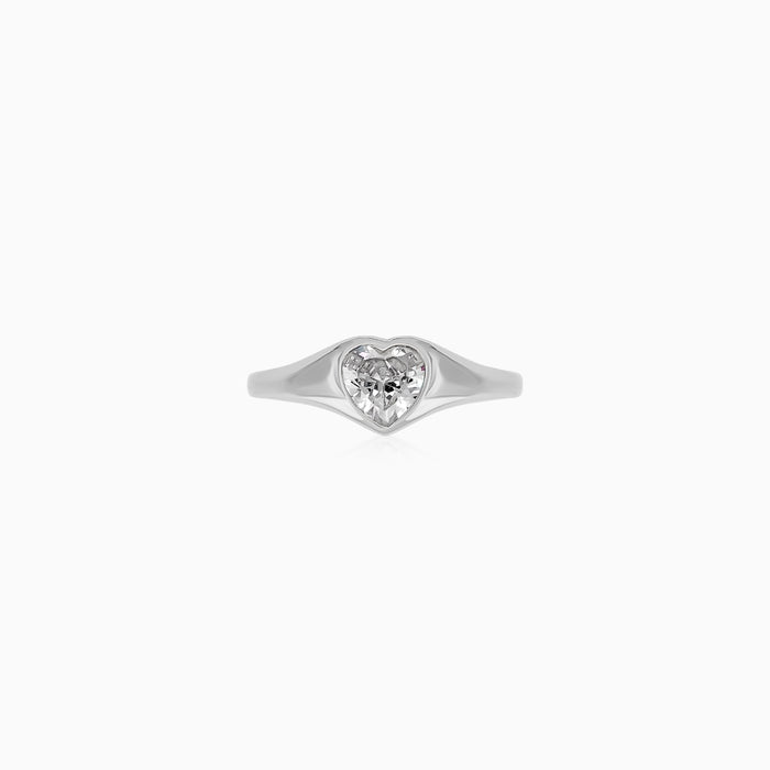 Sterling Silver Heart-Cut Zirconia Ring