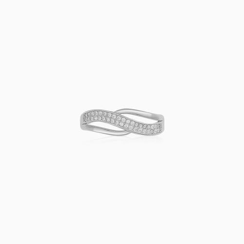 Sterling Silver Pavé-Set Round Zirconia Ring
