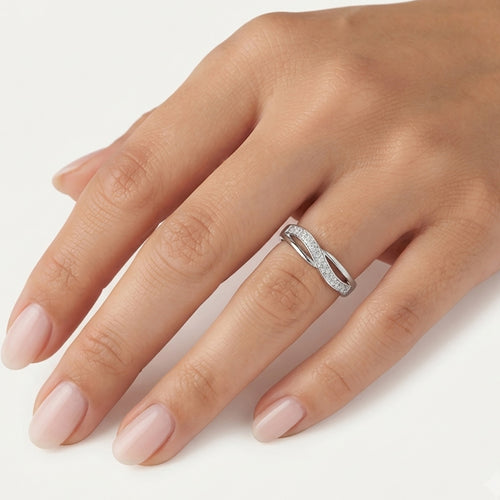 Sterling Silver Pavé-Set Round Zirconia Ring