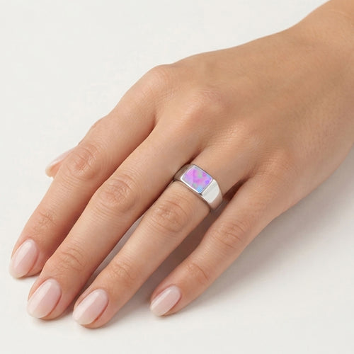 Sterling Silver Square Opal Signet Ring