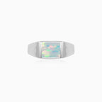 Sterling Silver Rectangular Opal Signet Ring