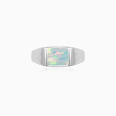 Sterling Silver Rectangular Opal Signet Ring