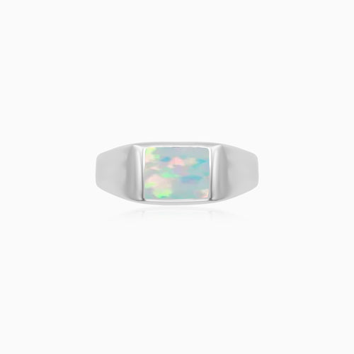 Sterling Silver Rectangular Opal Signet Ring