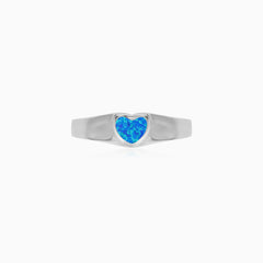 Sterling Silver Heart Blue Opal Ring