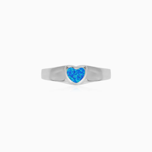 Sterling Silver Heart Blue Opal Ring