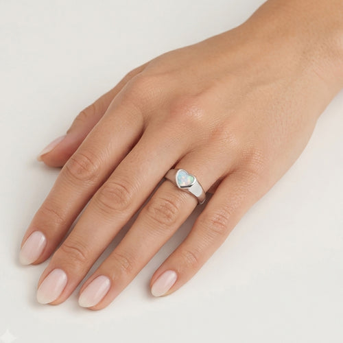 Sterling Silver Heart Opal Ring