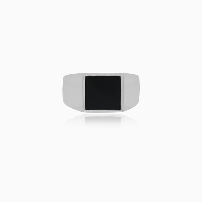 Silver Black Onyx Square Signet Ring
