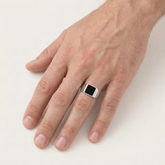 Silver Black Onyx Square Signet Ring