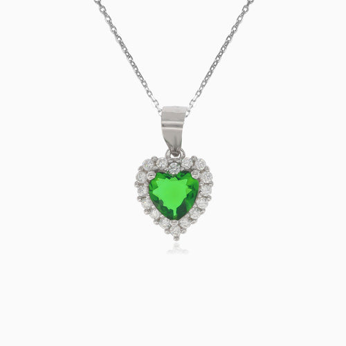 Stříbrný přívěsek srdce se syntetickým smaragdem