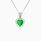 Sterling silver heart emerald pendant