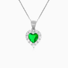 Sterling silver heart emerald pendant