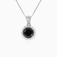 Sterling silver halo pendant with onyx center
