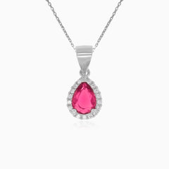 Sterling silver pendant with pear ruby and round zirconia