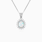 Sterling silver halo pendant with white opal