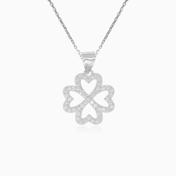 Women silver clover charm with zirconia