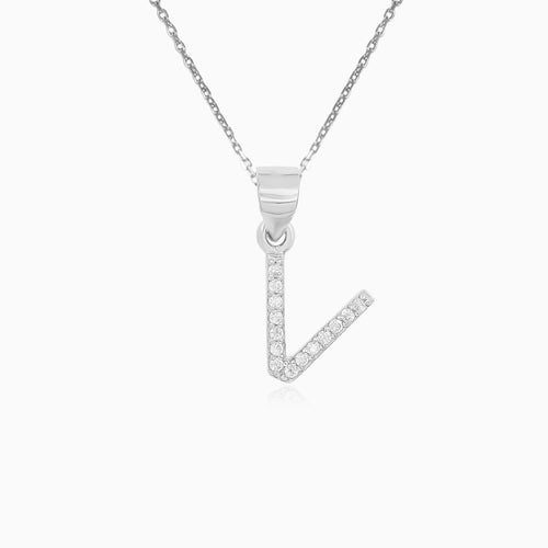 Sterling Silver Pavé Letter V Pendant