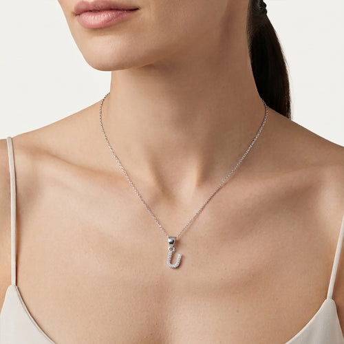 Sterling Silver Pavé Letter U Pendant