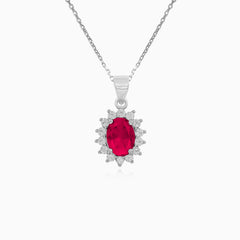Sterling Silver Ruby Halo Pendant