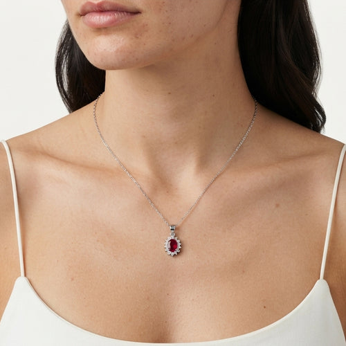 Sterling Silver Ruby Halo Pendant
