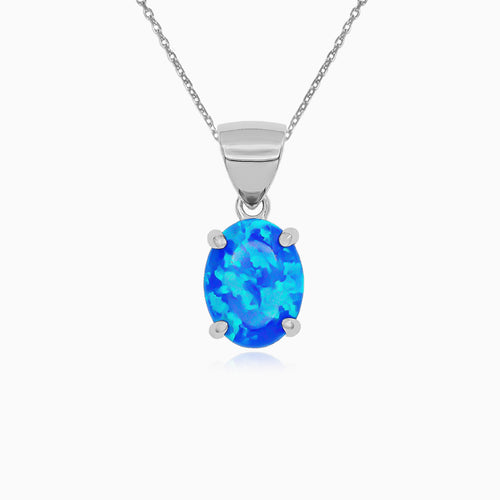 Sterling Silver Oval Blue Opal Pendant