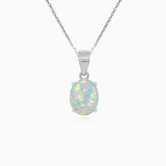 Sterling Silver Oval Opal Pendant