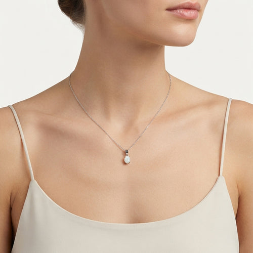 Sterling Silver Oval Opal Pendant