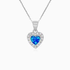 Sterling Silver Blue Opal Heart Pendant