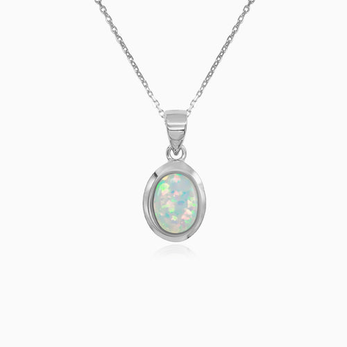 Sterling Silver Oval White Opal Pendant