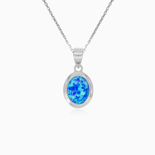Sterling Silver Oval Blue Opal Pendant